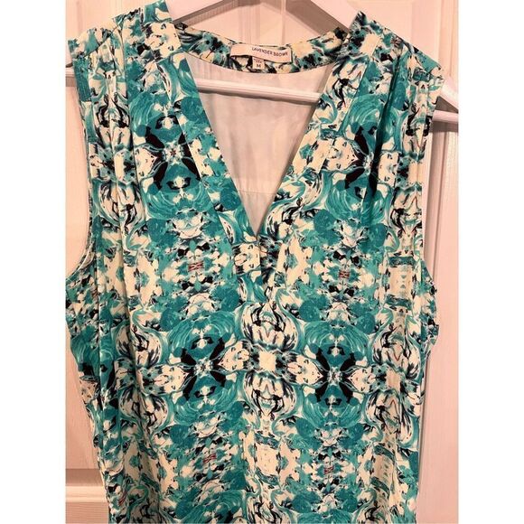 Lavender Brown Aqua Blue Swirl Print Sleeveless Dress sz M EUC - Picture 2 of 7